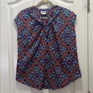 Liz Claiborne Women's Geometric Print Top - Red and Blue Size Petite Large